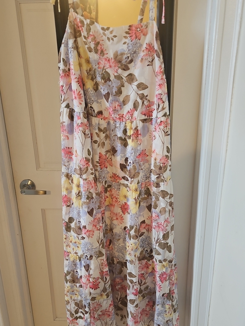Lane Bryant Floral Tie-Shoulder Maxi Dress in White, Pink and Yellow